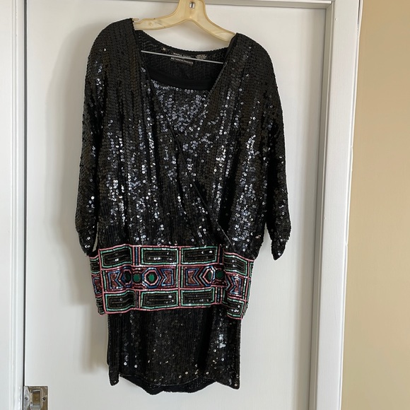 Maria Garri 2 piece vintage 90s black sequin top and skirt ensemble. Size med - Picture 1 of 5